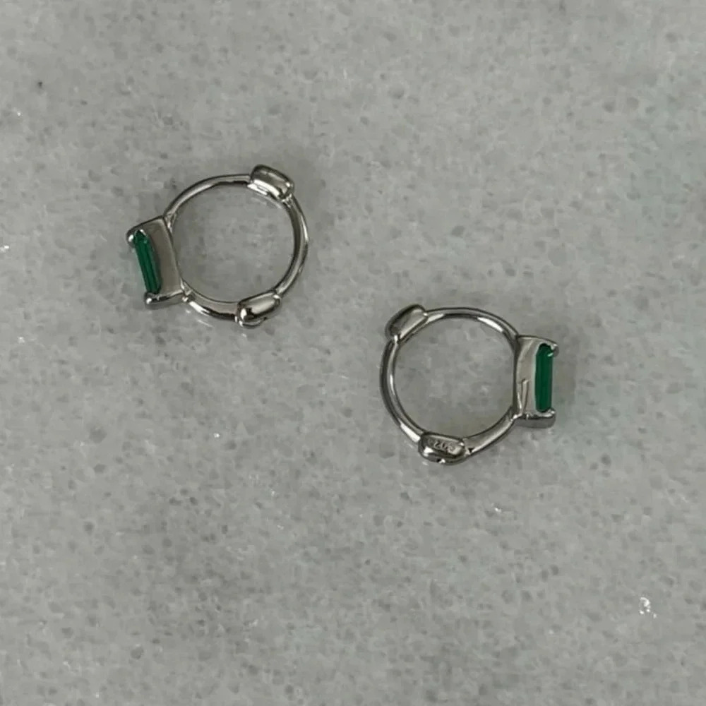 NEW STOCK Sterling Silver Green Crystal Mini Small Huggie Hoop Earrings - Picture 4 of 4
